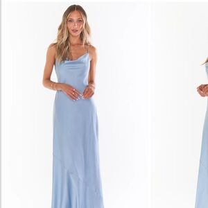 Show Me Your Mumu Steel Blue Satin Bridesmaid Dress size M